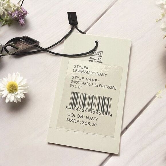 London Fog Daisy Large Size Embossed Navy Wallet Wristlet Crossbody Retail $58 N - Picture 3 of 7